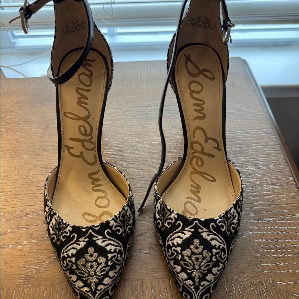 Sam Edelman Black and Cream Patterned Heels